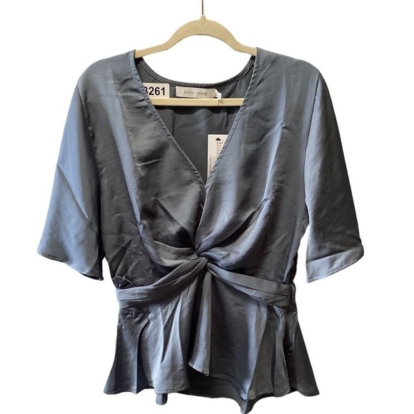 Anthropologie Tops - Bishop +Young  pebbled satin twice karlie gray blouse‎ size M